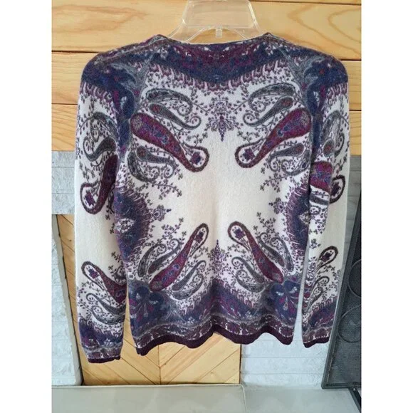 Talbots Cashmere Paisley Sweater Soft Purple Navy White Women's Med Luxury - Picture 6 of 8